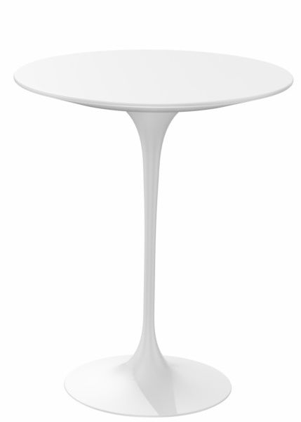 Weißer Saarinen Beistelltisch (H 52 cm) von Knoll International, runder Tisch mit zentralem Fuß.