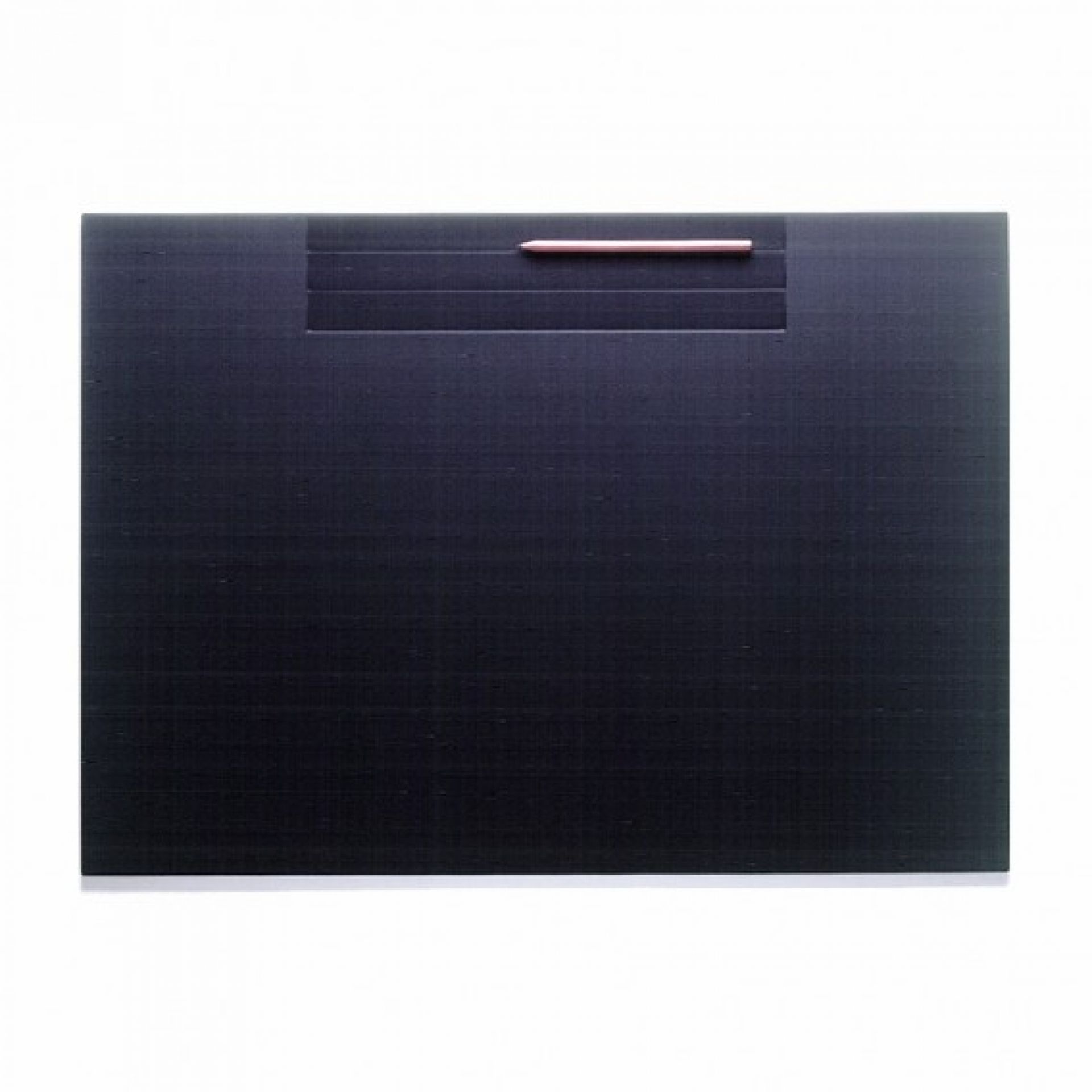 Schwarze Rexite Schreibtischunterlage mit Stiftablage und Stift, ideal für Büro und Homeoffice.