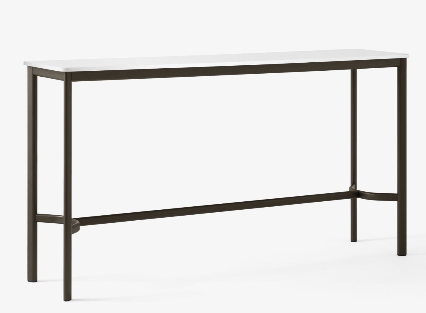 AndTradition Drip High Table Stehtisch mit weißer Tischplatte und dunklem Metallgestell für moderne Einrichtung.