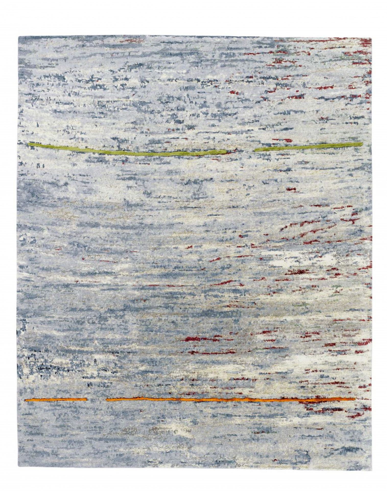 Legends of Carpets Teppich: Moderner grauer Teppich mit abstraktem Muster und farbigen Akzenten.