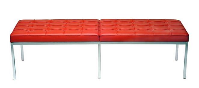 Florence Bank von Knoll International, rote Lederbank mit gesteppter Sitzfläche und Chromgestell.