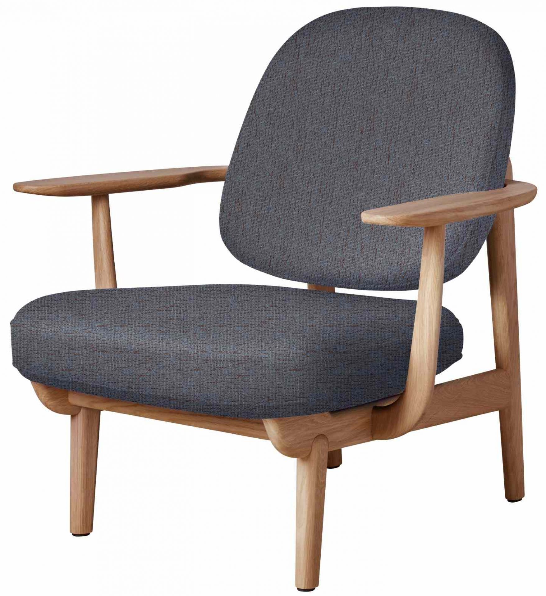 Fred Loungesessel von Fritz Hansen: Grauer Sessel mit Holzgestell für Wohnzimmer und Lounge.