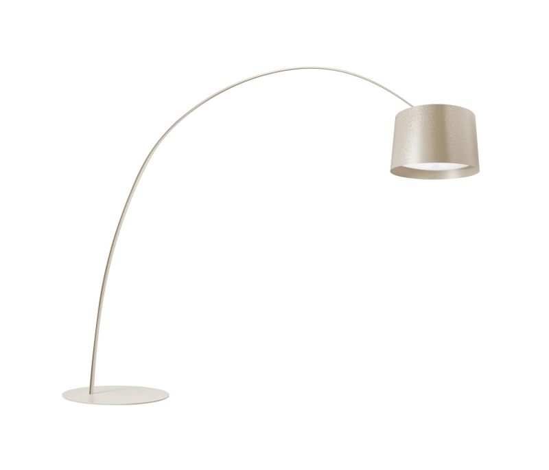 Twice as Twiggy Stehleuchte von Foscarini in Grau, Bogenleuchte mit Lampenschirm für Wohnzimmer und Büro.