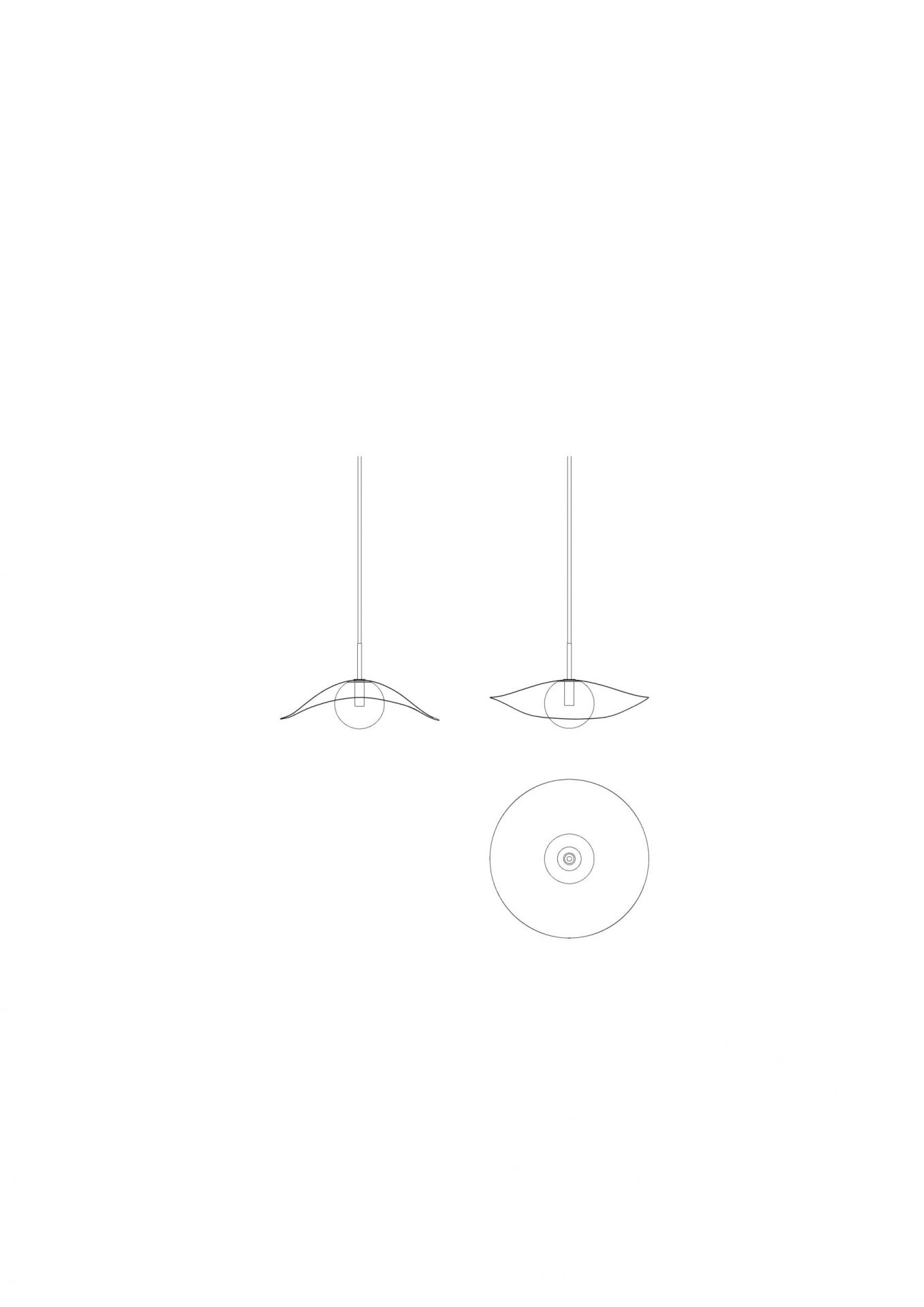 Draufsicht und Seitenansicht der Fuji Pendelleuchte von Norr11, moderne Hängeleuchte für Wohnzimmer.