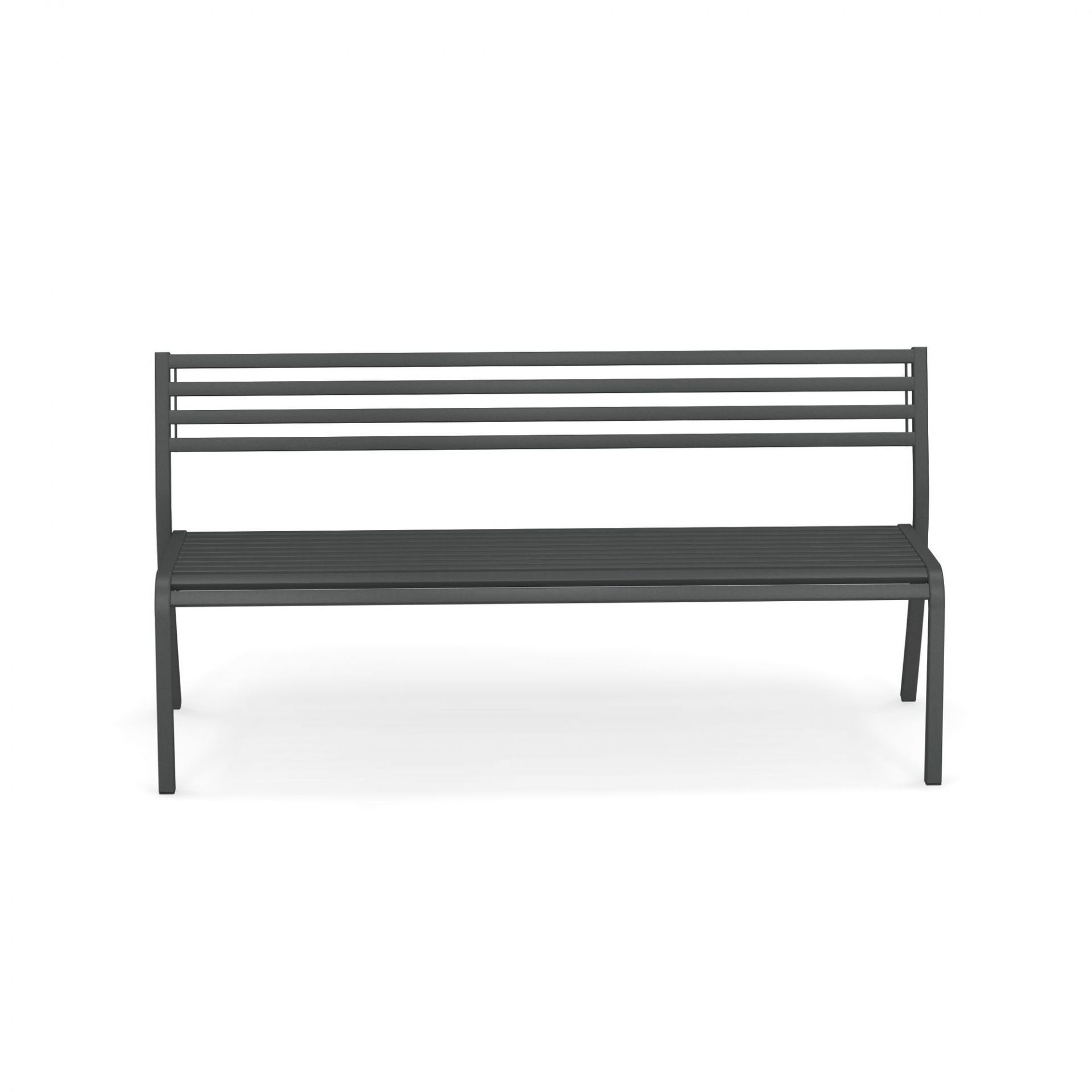 Graue Emu Bank, Modell Segno, für den Garten oder die Terrasse. Gartenmöbel aus Metall.
