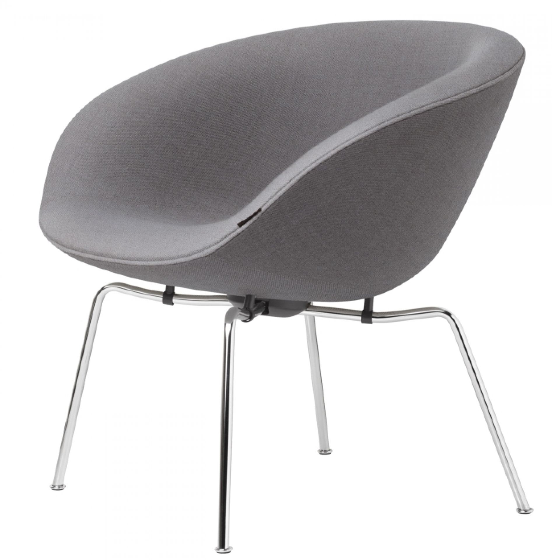 Grauer Fritz Hansen Pot Sessel mit Chromgestell, moderner Design Sessel für Wohnzimmer und Büro.