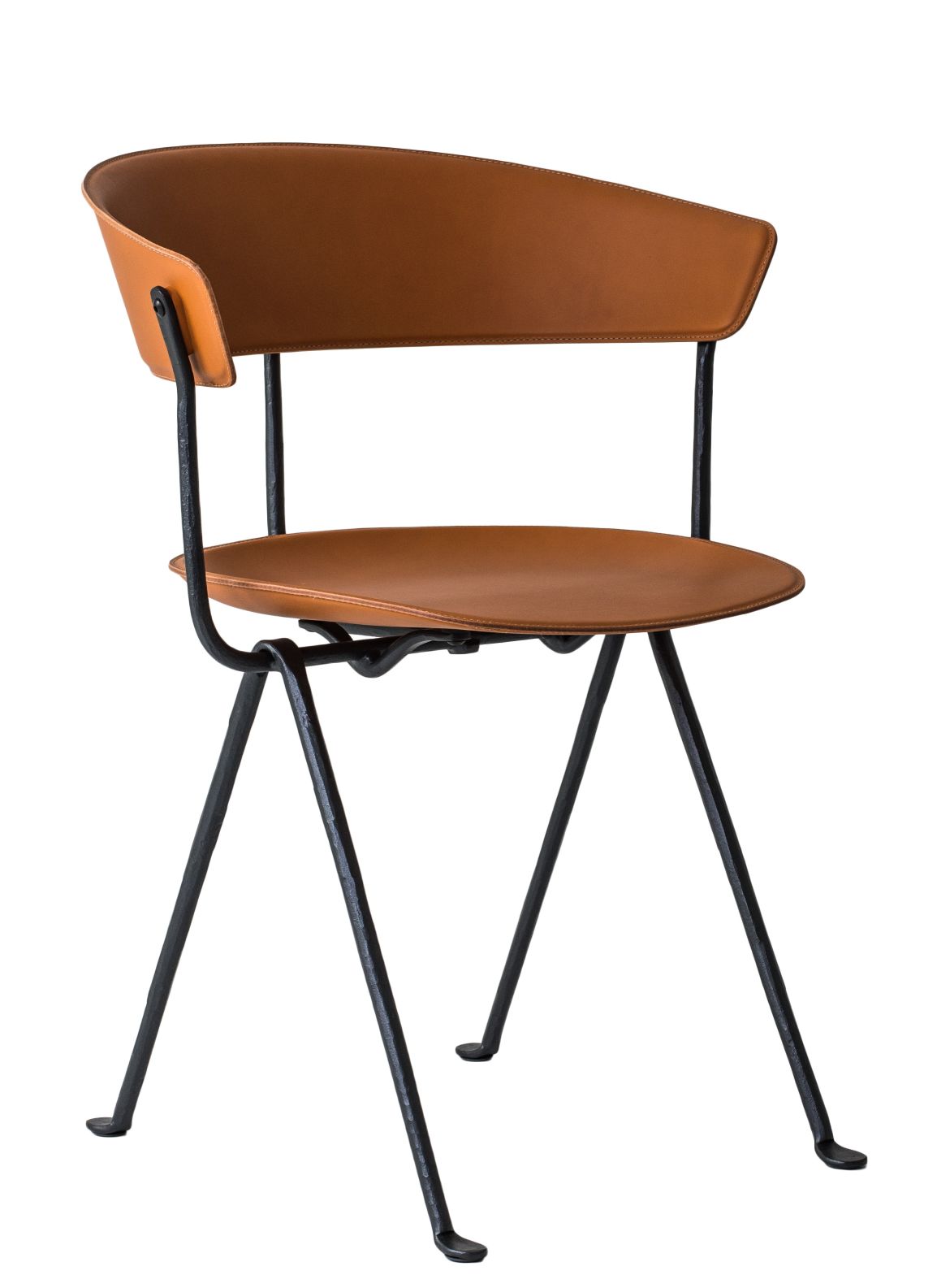 Magis Officina Stuhl mit brauner Sitzfläche und Rückenlehne aus Polypropylen und schwarzem Stahlgestell.