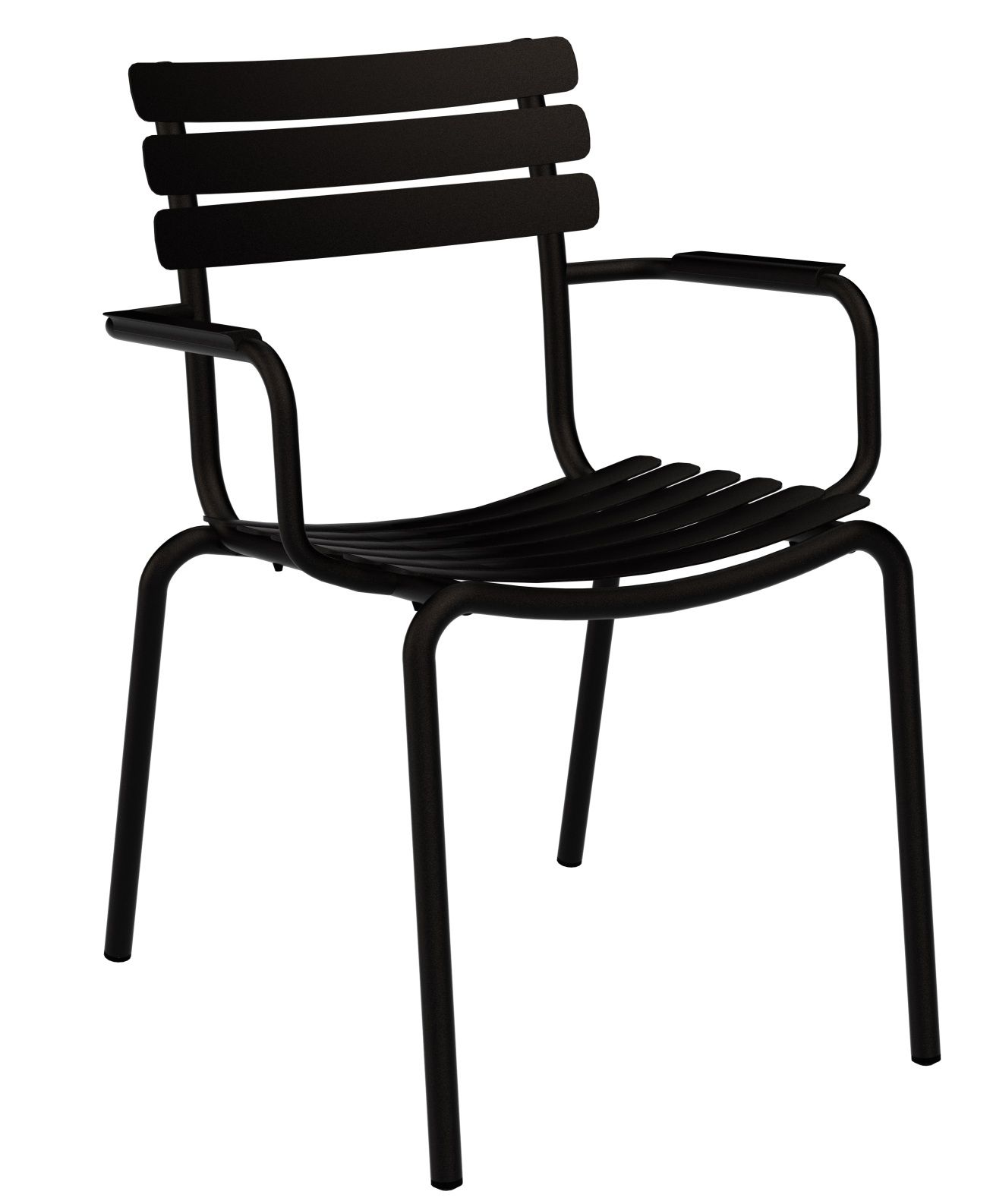 Schwarzer Alua Armlehnstuhl von Houe für den Außenbereich, moderner Gartenstuhl mit Armlehnen und minimalistischem Design.