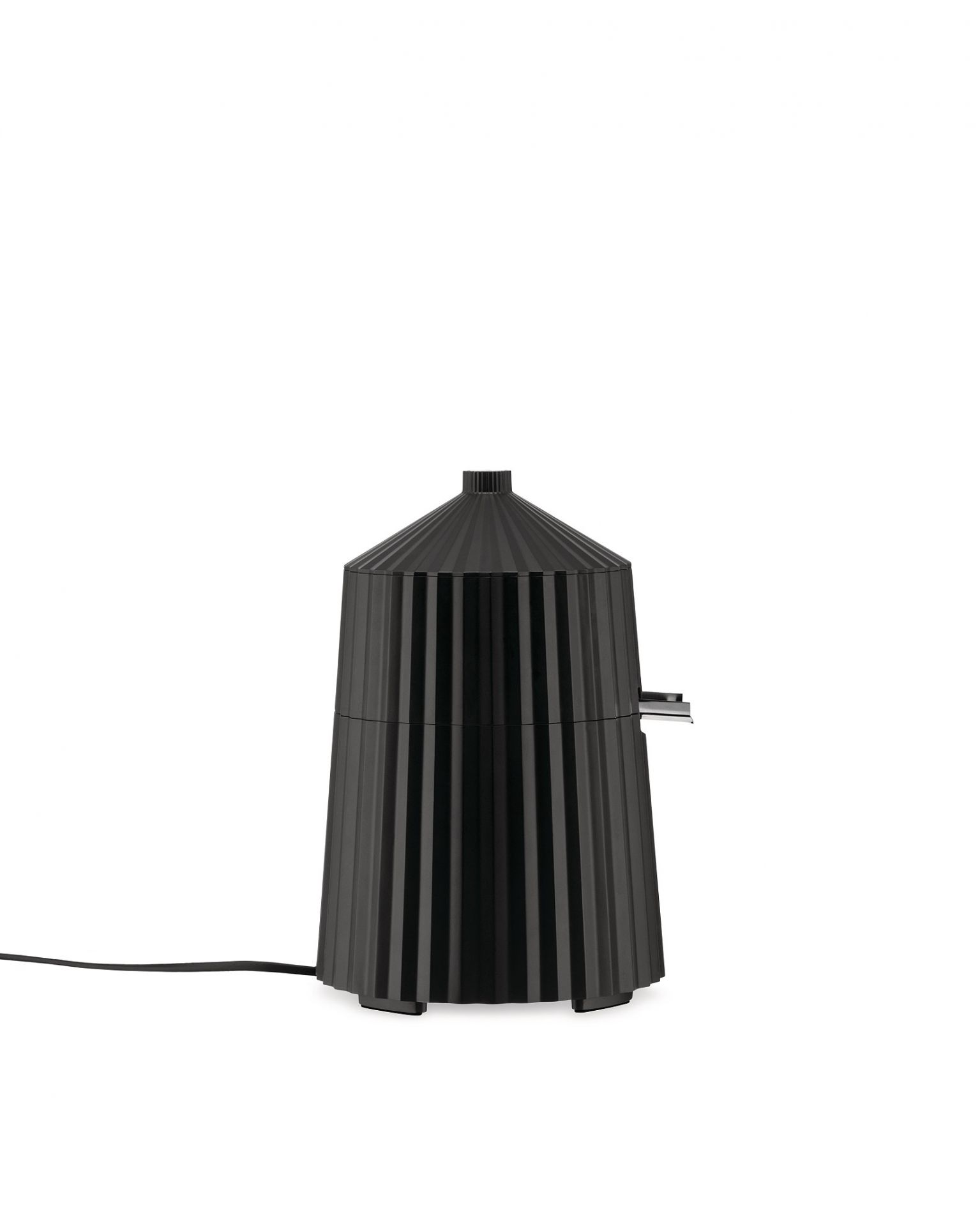 Schwarze Alessi Plissé elektrische Zitronenpresse MDL07 B für frischen Saft, Küchengerät für Zitrusfrüchte.