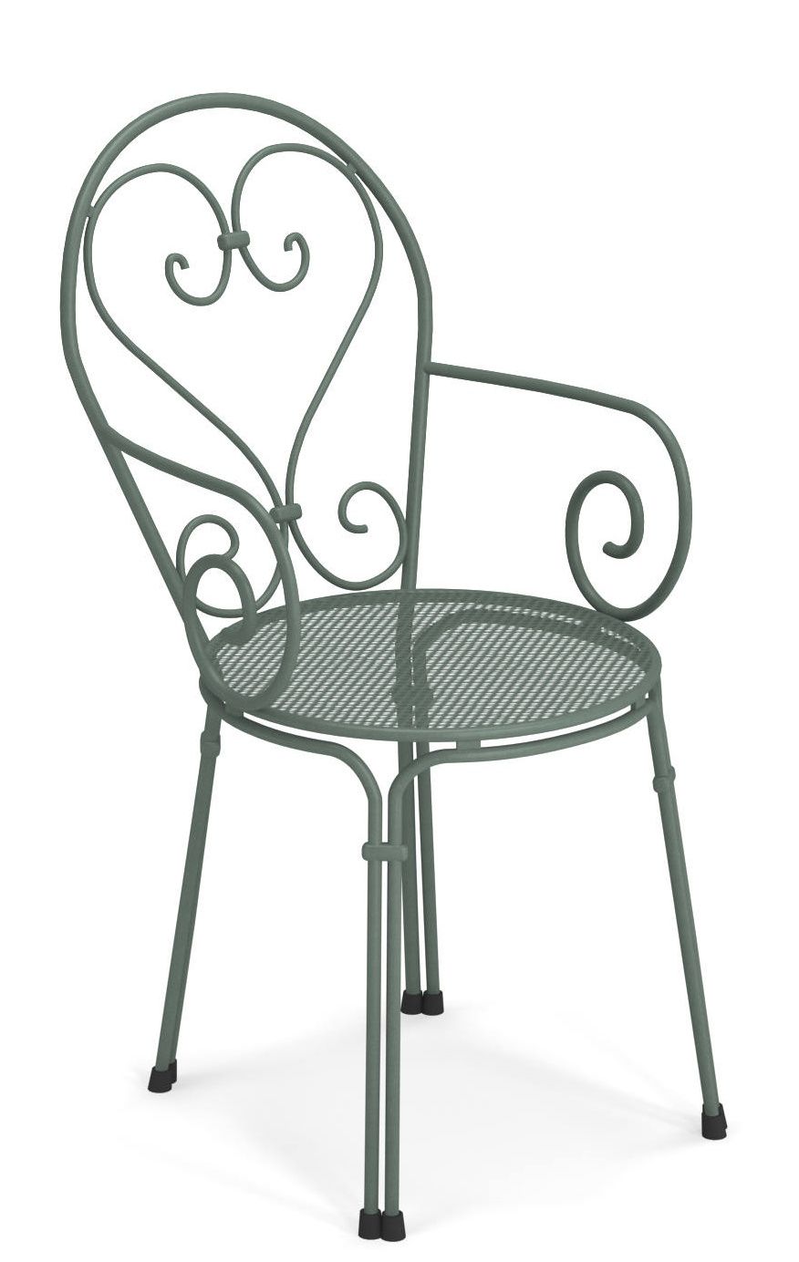 Pigalle Stuhl von Emu für den Außenbereich, Gartenstuhl aus Metall in Olivgrün.