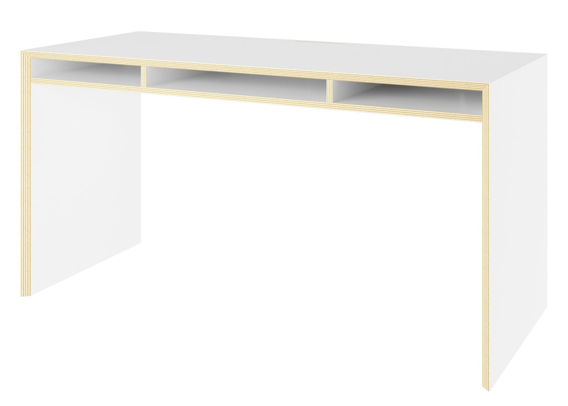 Weißer Bridge Schreibtisch von Müller Möbelwerkstätten mit Ablagefächern, modernes Design für Büro und Arbeitszimmer.