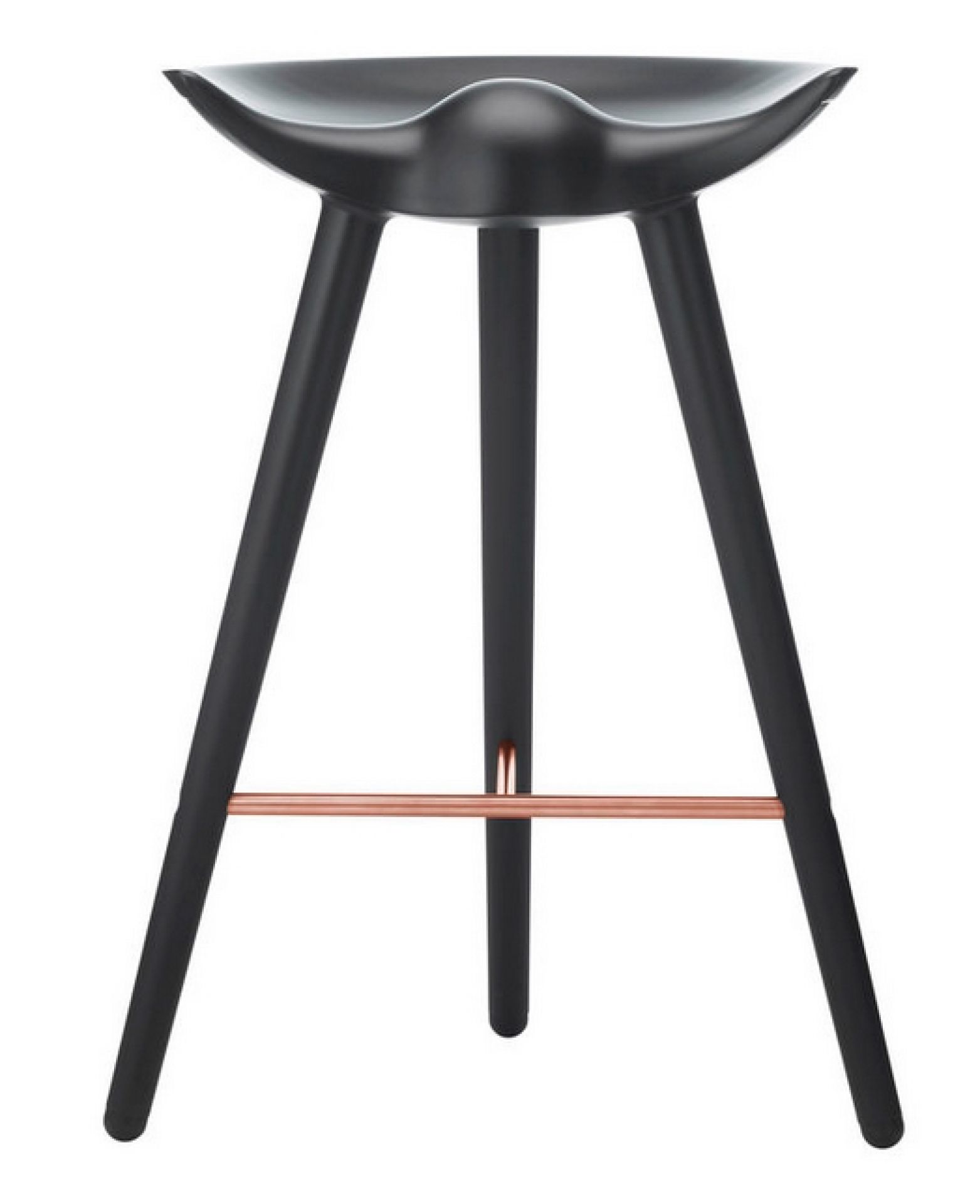 ML42 Thekenhocker von Audo in Schwarz mit Kupferdetail, moderner Barhocker für Küche oder Bar.