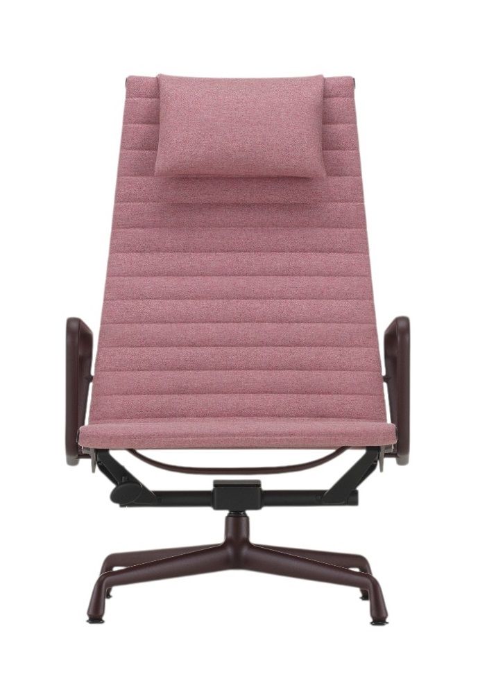 Vitra Aluminium Chair EA 124 in Rosa: Hochwertiger Loungesessel mit Kopfstütze für entspanntes Sitzen.